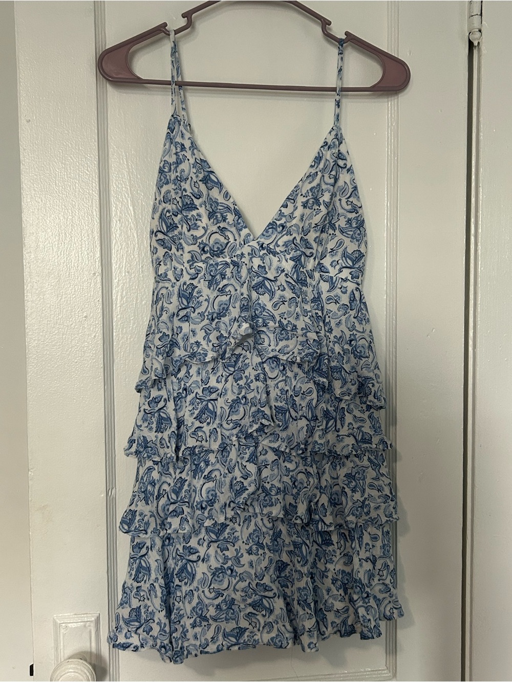 Hollister Blue and White Floral Tiered Slip Dress